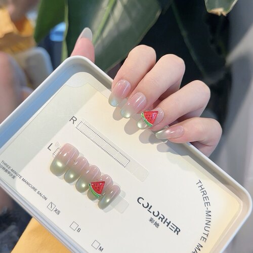 穿戴甲纯手工法式冰透穿戴甲