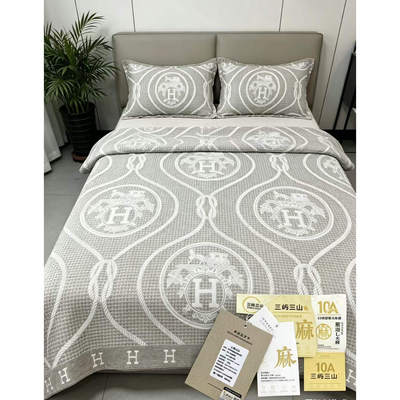 轻奢H标刺绣棉麻混纺机洗床盖