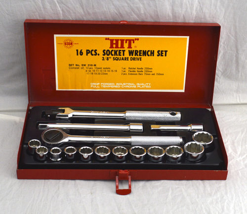 日本HIT 16件套装中飞公制12角梅花套筒工具4-21mm 10-22mm 3/8DR