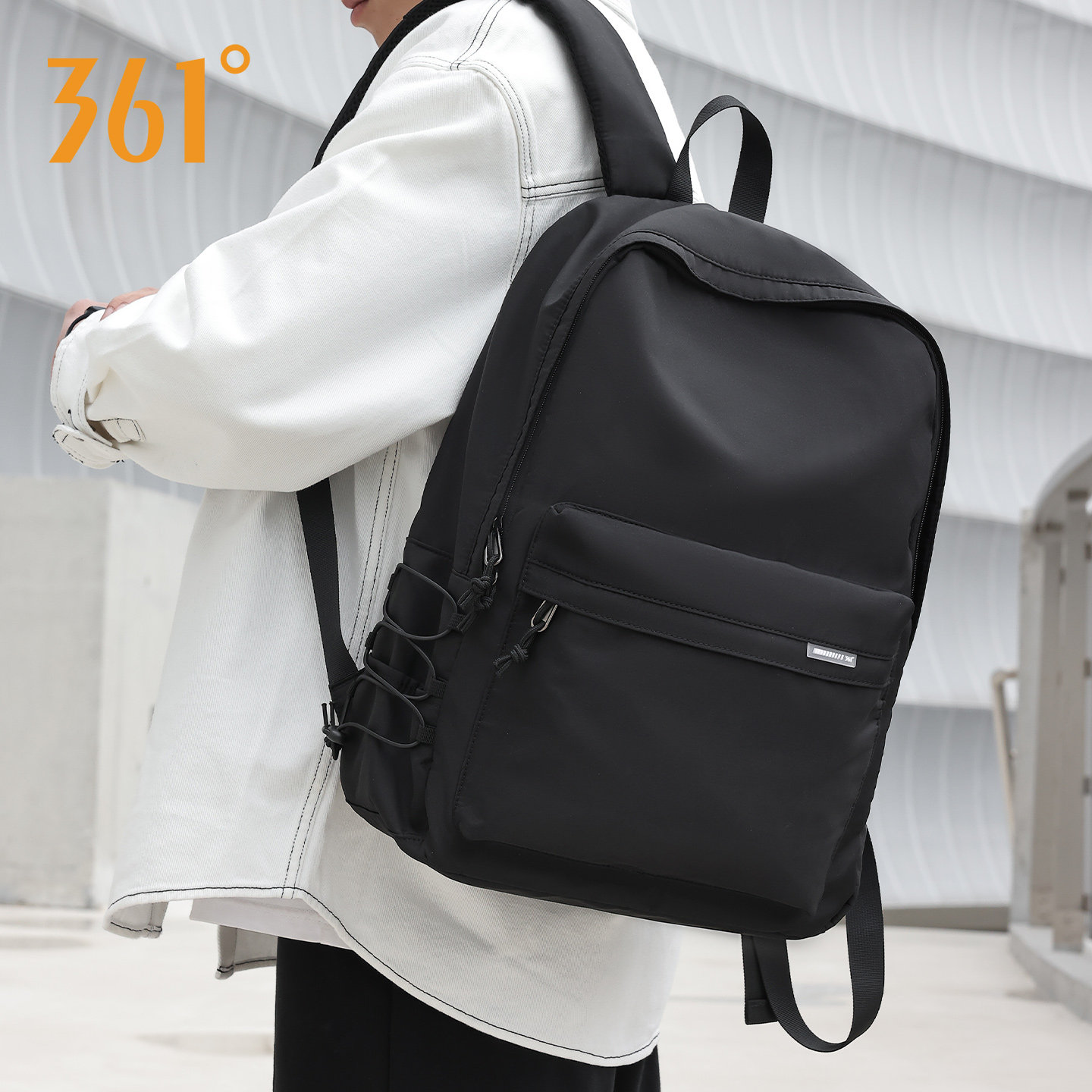 361°双肩包男大容量通勤休闲背包女士轻便旅行包防水黑色电脑包