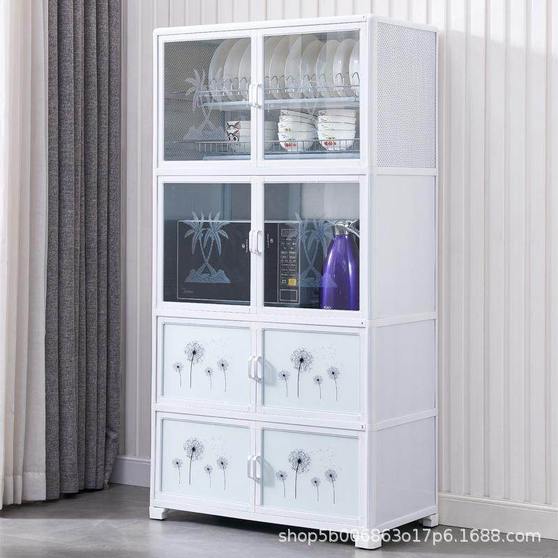 厨房碗柜家用铝合金置物柜储物柜茶水柜全钢化玻璃多功能多层碗柜