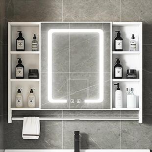 小户型卫生间储物镜子太空铝浴室镜柜挂墙式化妆镜单独收纳盒镜箱