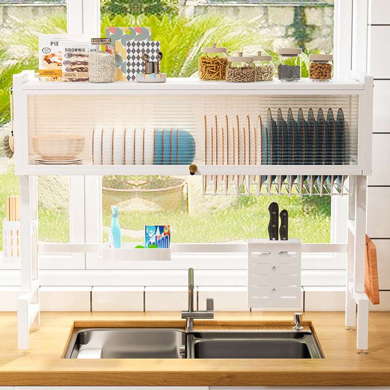 现货家用水槽架多功能不锈钢防尘收纳架家用碗碟沥水架防水收纳柜
