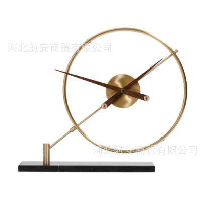 现代简约创意大理石合金时钟台钟桌面软装摆设工艺品样板房售楼处