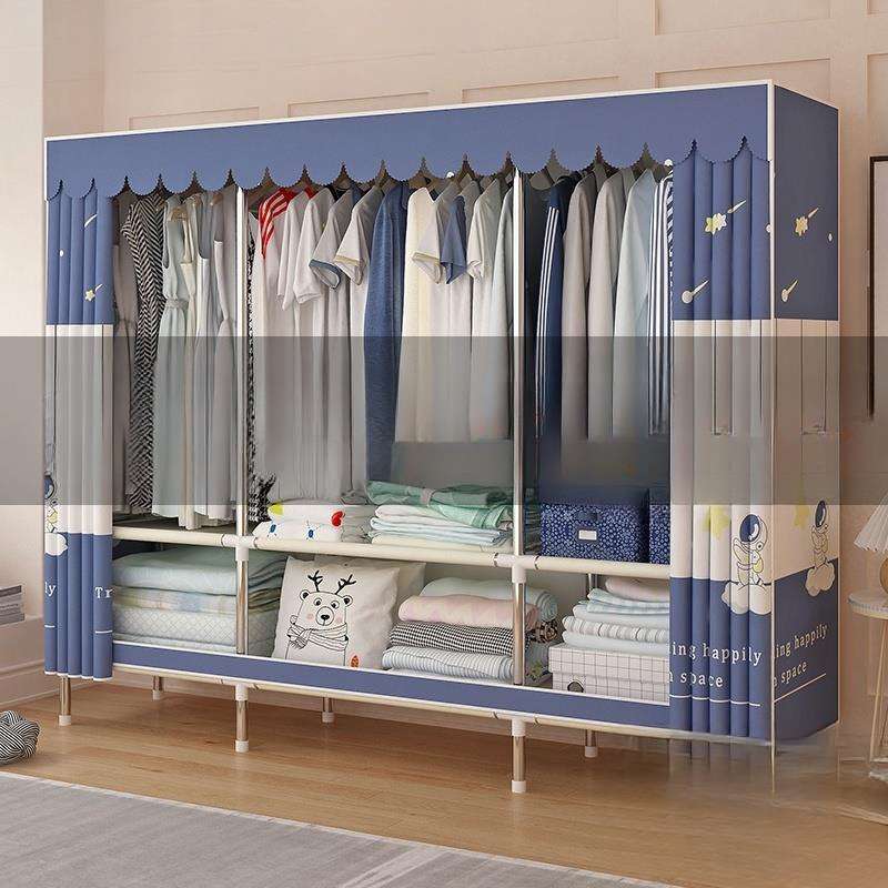 简易衣柜家用卧室结实耐用出租房用布衣柜全钢架加粗组装衣橱收纳