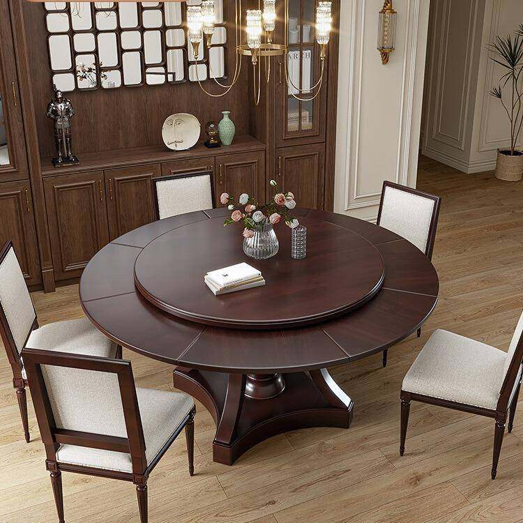 美式全实木旋转折叠伸缩餐桌家用餐桌椅组合简约小户复古餐厅家具