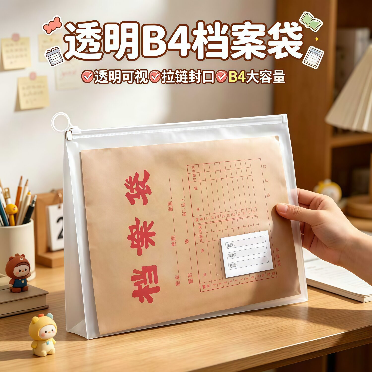 B4加大透明防水拉边文件袋