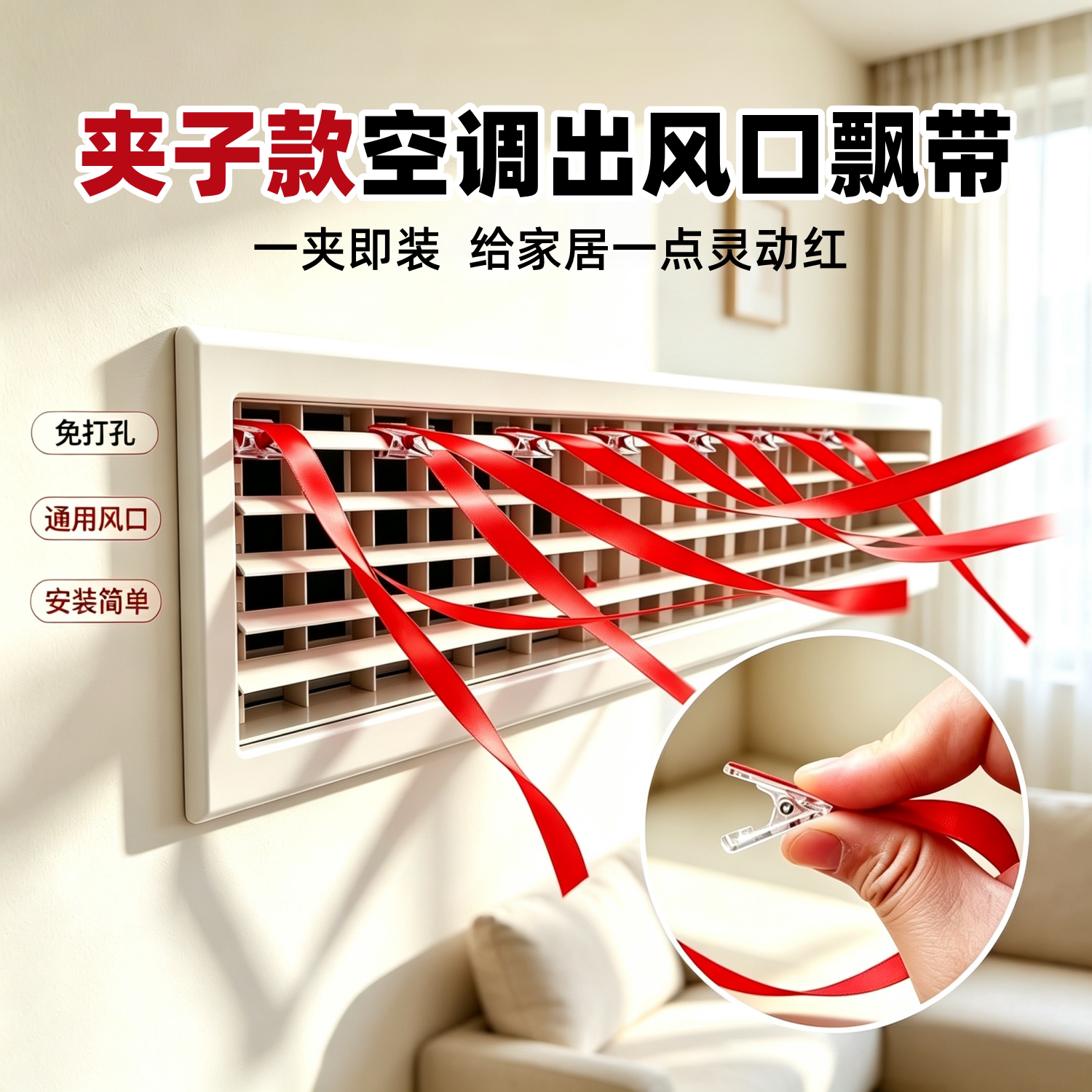 中央空调出风口红色飘带丝带
