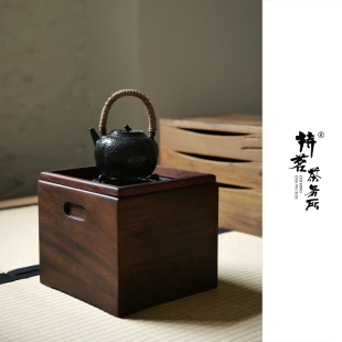 持茗实木煮茶火炉火钵日式烧水炉新中式温茶极简便携多功能烧水
