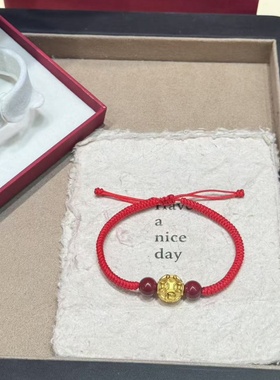 卡纯诗仿真金古法红绳通天珠手链黄金色沙金手串高级感轻奢本命年