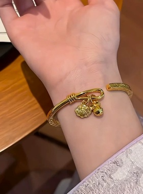 金店同款沙金吉言铃铛手镯女新款轻奢高级感开口手镯送女友礼物