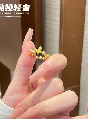 黄金色珐琅蝴蝶戒指女清新感手饰