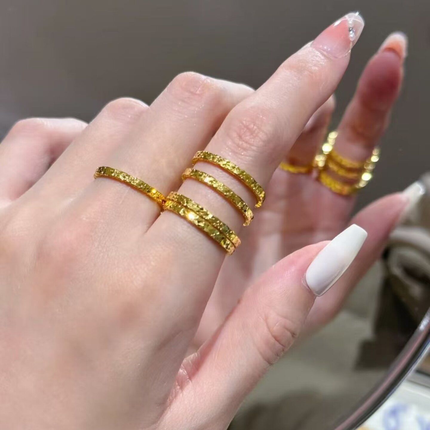 卡纯诗金店同款沙金仿真金碎碎冰戒指女高级感指环送女友礼物爆闪