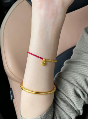 金店同款沙金仿真金六六大顺红绳手链女款送女友礼物简约小金坨