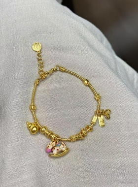 卡纯诗仿真金古法马上有钱手链黄金色沙金手串高级感简约新潮轻奢