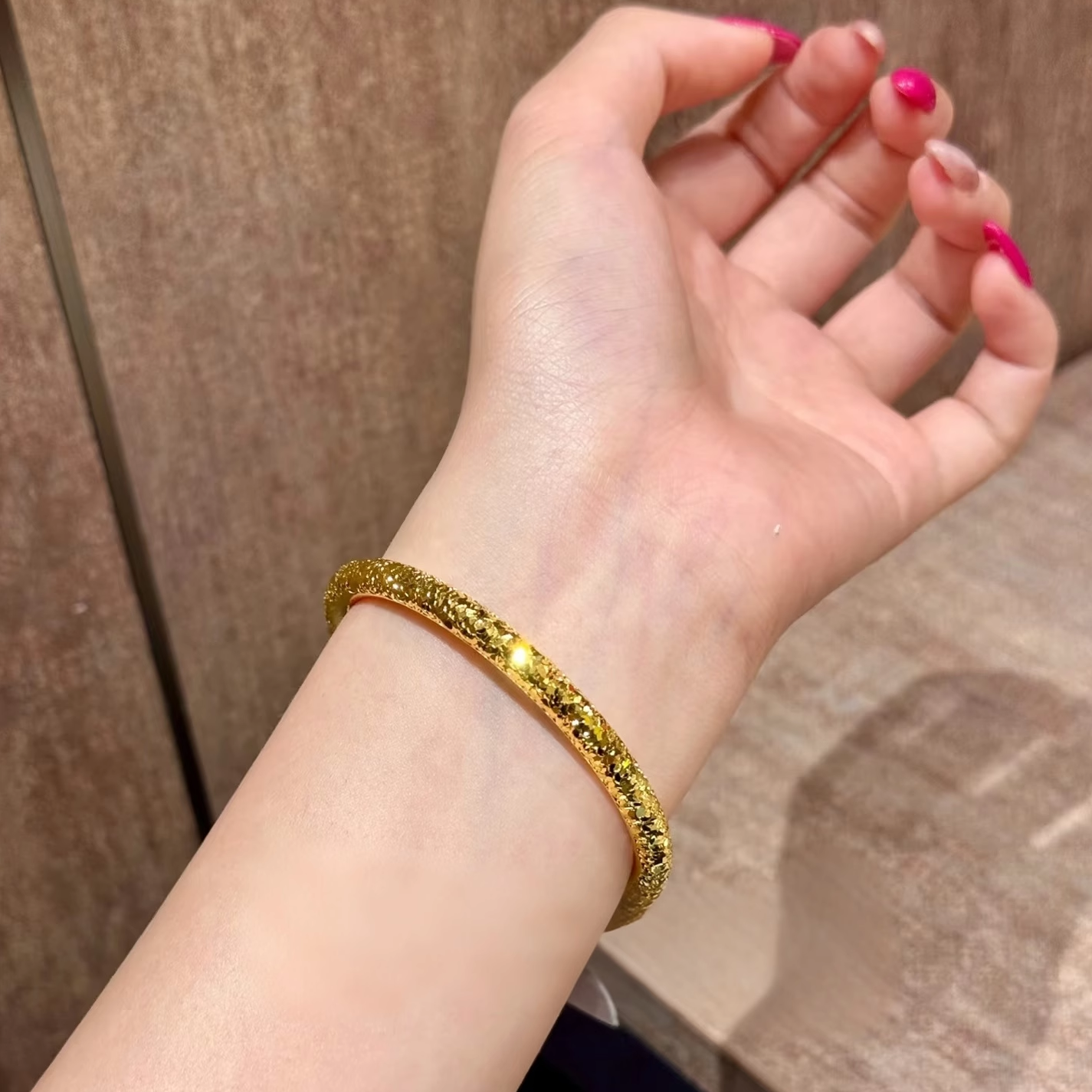 金店同款沙金仿真金单环碎碎冰手镯女轻奢高级感手串送女友礼物