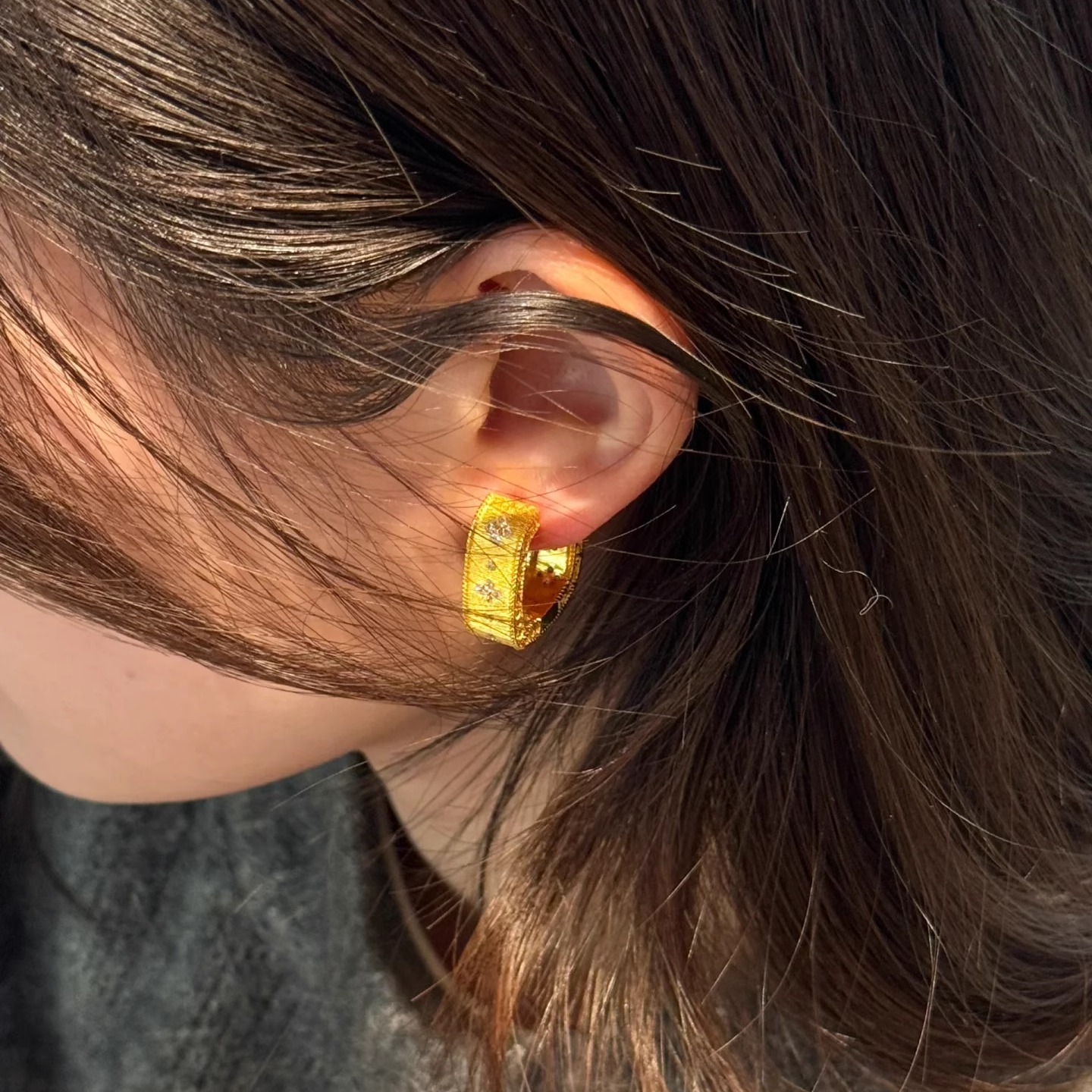 金店同款沙金仿真金光面转运珠耳环女轻奢高级感耳圈送女友礼物