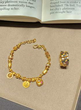 金店同款沙金仿真金盘缠手链女轻奢高级感手串送女友礼物小众古法