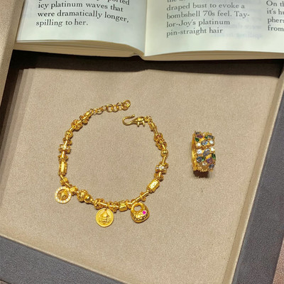 金店同款沙金仿真金盘缠黄财神坨坨小胖福手链女轻奢高级感手串