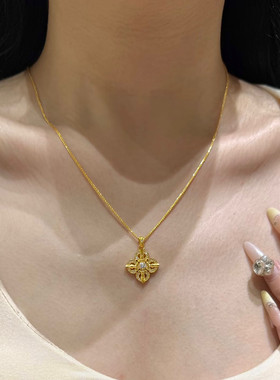 金店同款沙金仿真金古法镂空十字金刚杵吊坠女高级感项链送女友