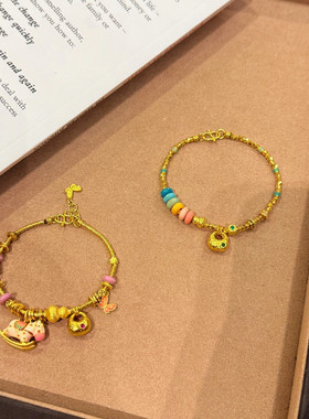 金店同款沙金仿真金木马盘缠手链女摇摇马蹦迪珠手串送女友礼物