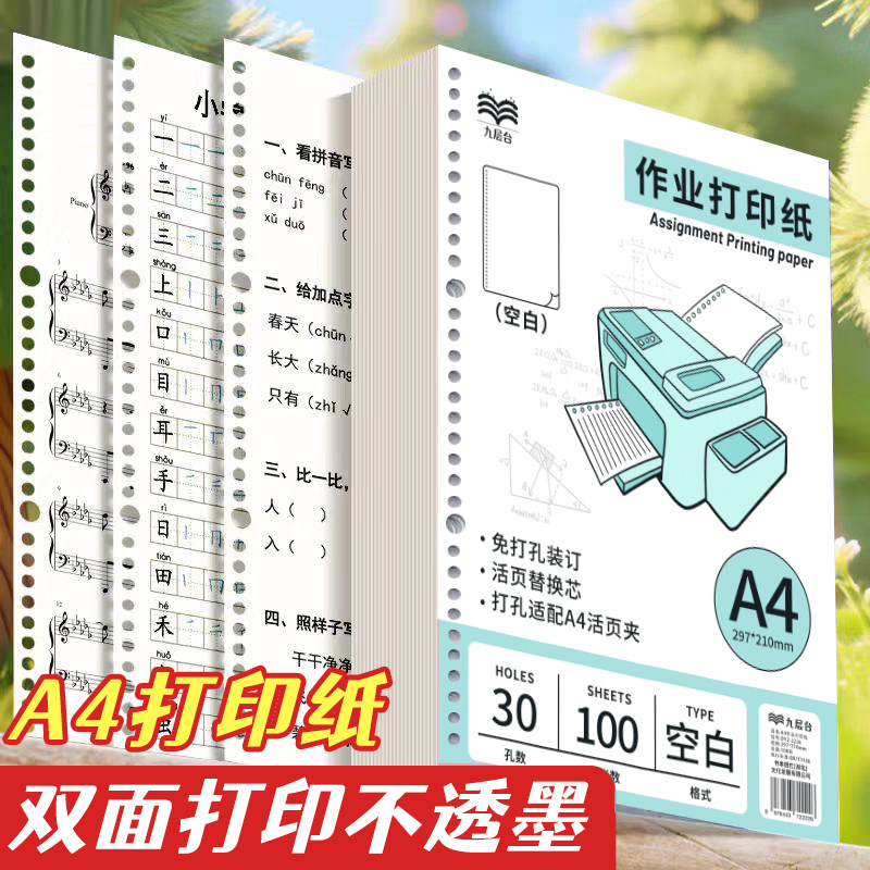 加厚A4作业打印纸小学初中高中生作业打印专用护眼免打孔可装活页替芯纸双面作业试卷清晰复印打印空白纸图片