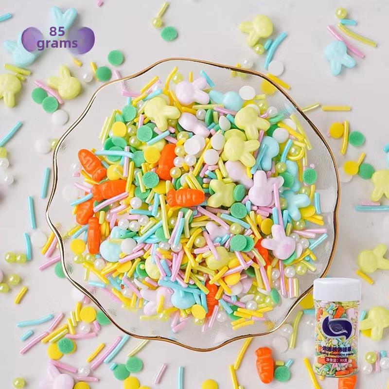 彩色系生日蛋糕装饰糖珠圆圈兔子冰淇淋混装烘焙甜品甜甜圈装扮