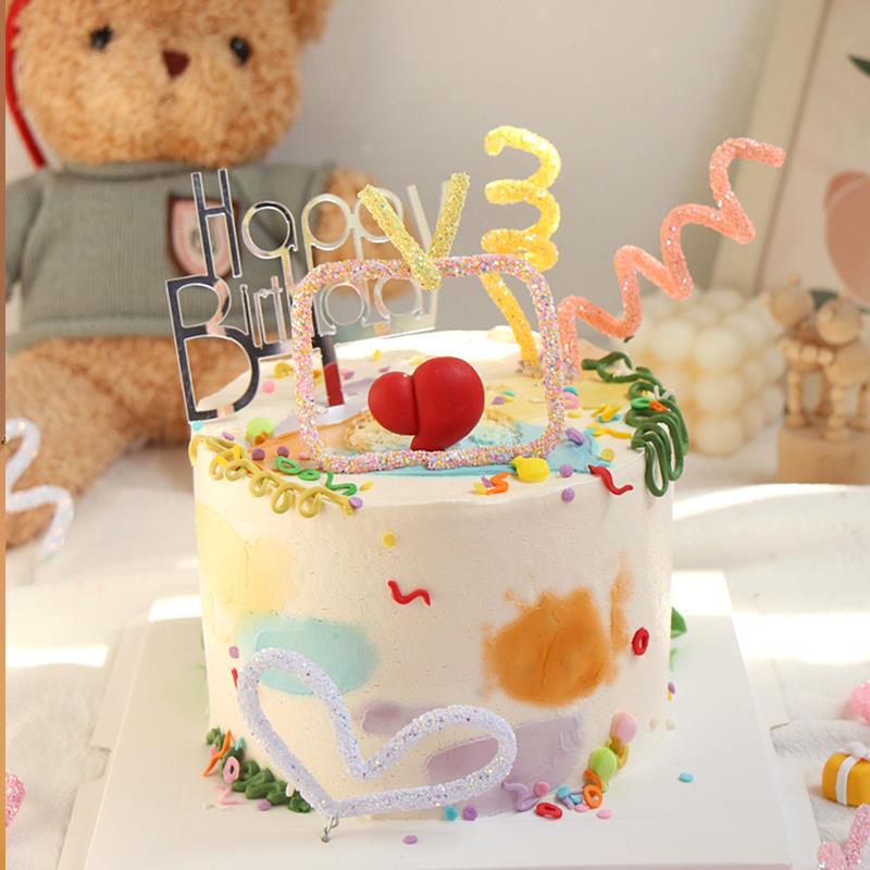 网红扭扭条蛋糕装饰插件韩系ins风创意彩色粉色扭扭棒甜品台装扮