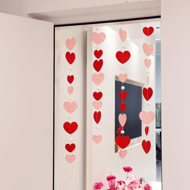 结婚房布置爱心拉花房间门口挂件窗帘装饰新房卧室蝴蝶结挂饰套装