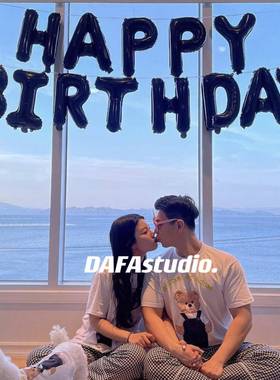 ina生日快乐气球男孩女孩场景布置用品背景墙气球网红黑色装饰品