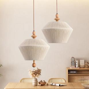 中古实木民宿卧室吊灯侘寂风覆古客厅茶室棉线灯日式饭厅编织灯具