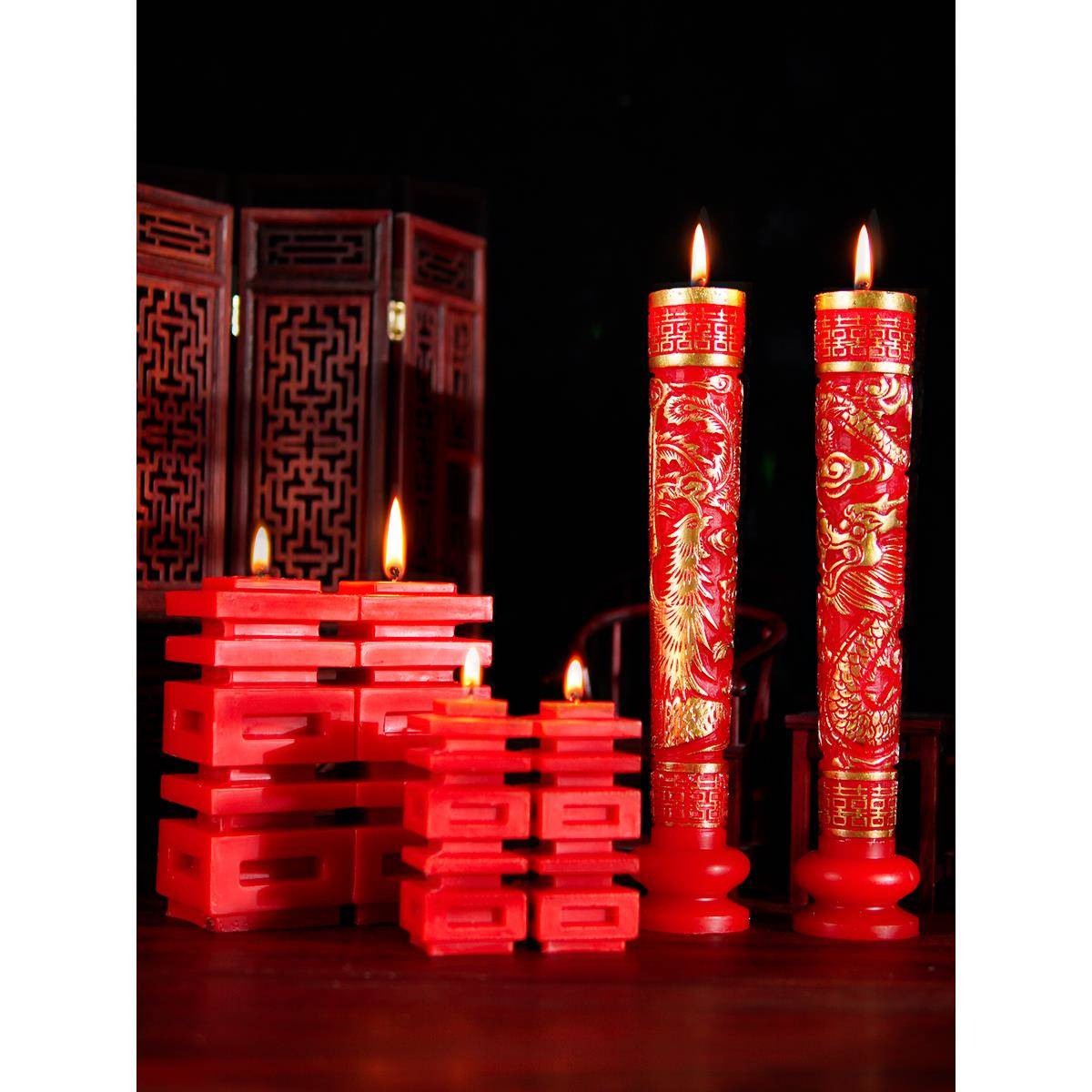 结婚庆用品婚礼新人洞房龙凤蜡烛一对婚房布置大号红烛喜字蜡烛