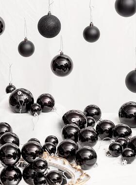 东青黑色圣诞球4Cm8Cm亮哑光挂球窗户天花板圣诞树挂件电镀装饰