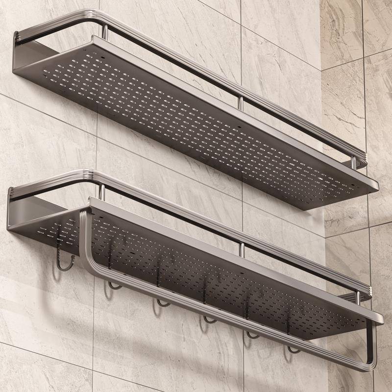 厨房太空铝置物架墙上单层调料架卫生间免打孔收纳架子阳台壁挂式