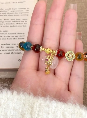 新中式滴油葫芦木珠糖心玛瑙手链复古国潮气质手串小众简约手饰女