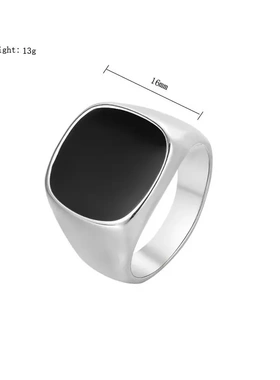 r0900-02 饰品欧美个性简约方形黑滴油男士钛钢戒指指环