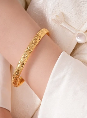 18k真金电镀菱形花朵开口手镯 简约时尚手环新中式高级感手饰