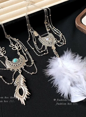 树叶羽毛流苏手臂链民族风复古气质臂环夏季独特新款时尚手饰