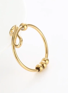 七彩串珠转动珠子戒指缓解焦虑饰品钛钢绕线指环减压正念配饰