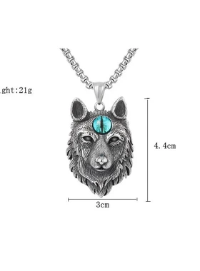 p0273-02 欧美复古 朋克狼图腾狼头吊坠潮流男士钛钢项链