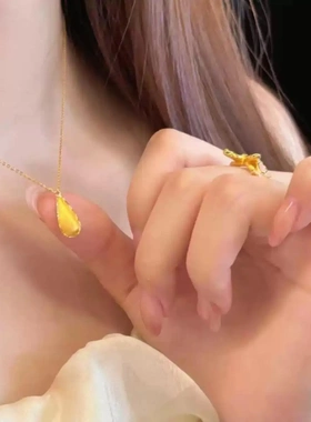 新中式拉丝水滴项链女复古轻奢百搭高级感颈链时尚小众气质锁骨链