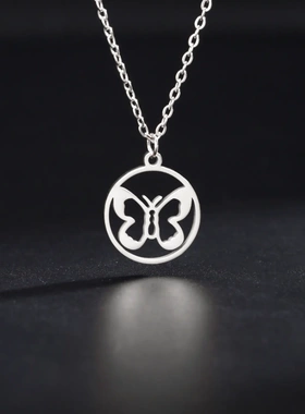 新款田园风圆环镂空吊坠不锈钢项链女时尚百搭锁骨链项饰