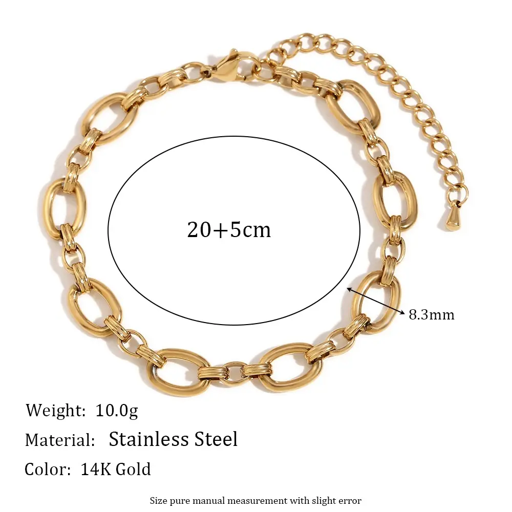 欧美时尚小众简约设计款百搭脚饰不锈钢镀14k金复古大o字链脚链女