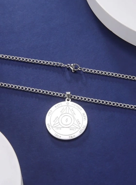 双面腐蚀圆牌所罗门土星不锈钢男士百搭时尚款项链秋冬毛衣链