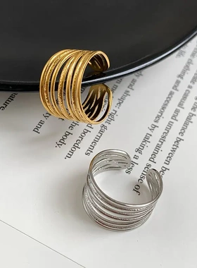 真金电镀欧美个性多层开口戒指简约时尚食指戒百搭通勤手饰女