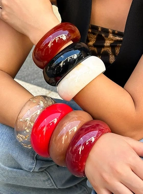 欧美饰品 复古圆形弧面手环 夸张亚克力几何型braelet百搭手