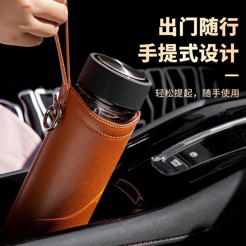 高档皮质杯套保温杯玻璃杯保护套带手提绳带锁扣PU皮革仿真皮套