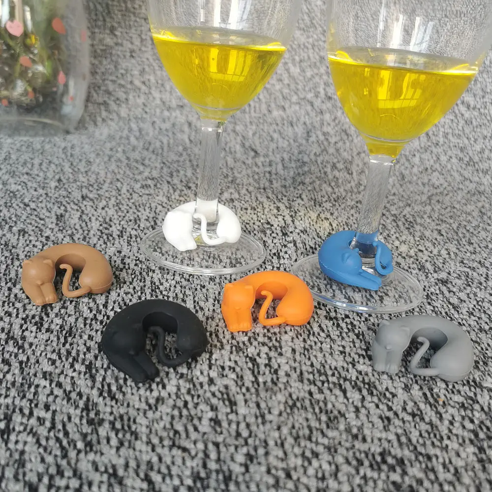 创意3d小猫酒杯标记 聚会party玻璃杯子识别区分器高脚杯装