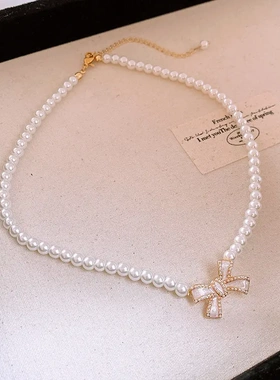 法式复古滴油结珍珠串珠项链气质时尚锁骨链轻奢高级感项饰女