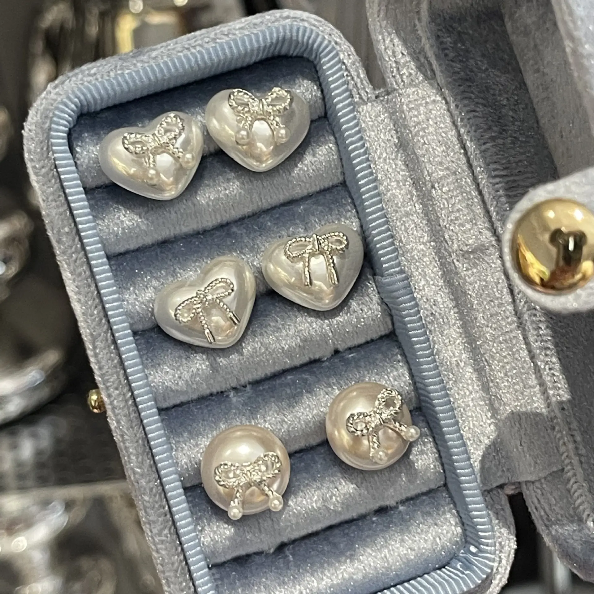 心形珍珠结小耳钉s925银针淑女气质百搭小巧可爱温柔气质精致